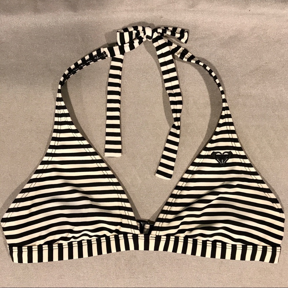 Roxy 70s Halter Black and White Striped Bikini Top